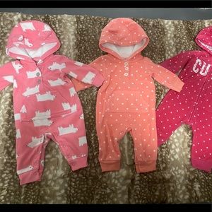 3 babygirl long sleeve fleece bodysuits